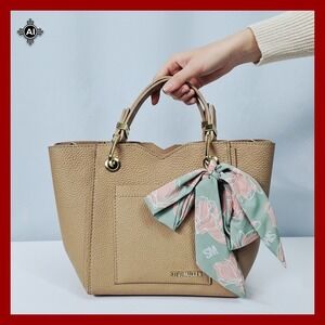 Steve Madden Tote Handbag Taupe Faux Leather Scarf‎ Top Handle Purse Structured